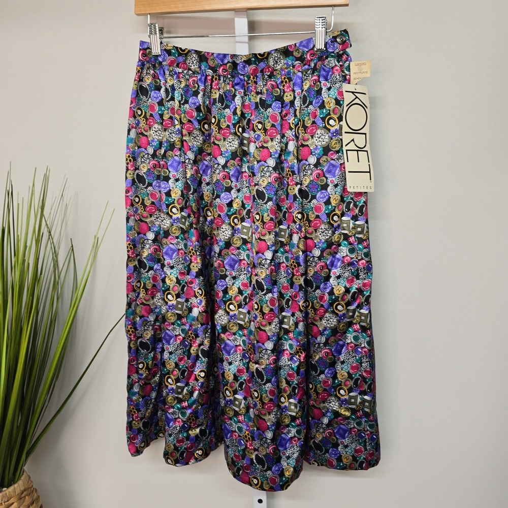 Dead Stock‎ Vintage Koret Petites Elastic Waist Midi Skirt Colorful Print 10 P